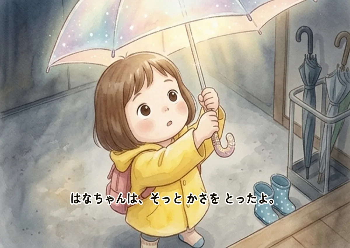 絵本「あめふりさんぽ」の本文ページ